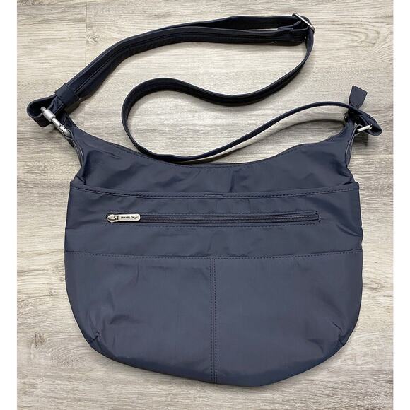 Travel On Bag RFID Purse Gray / Purple Crossbody Adjustable Strap Zip Pockets - Picture 1 of 7